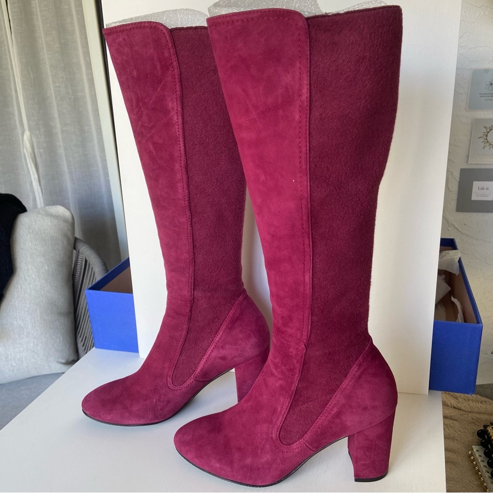 STUART WEITZMAN Suede Knee-High Hippie Boots Cranberry Wine Red Size 7